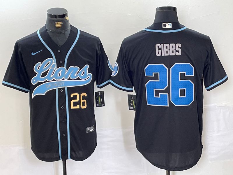 Men Detroit Lions 26 Gibbs Black Joint Name 2024 Nike Limited NFL Jersey style 2